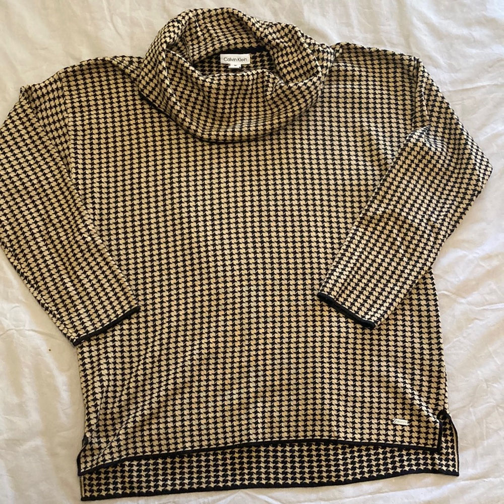 Calvin Klein Cowl Neck Hounds Tooth Sweater